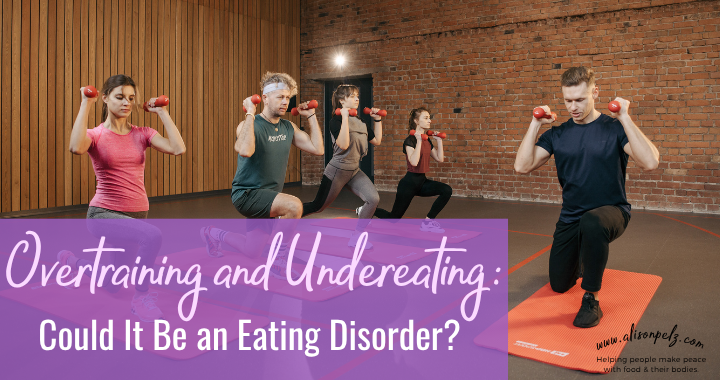 People exercising with dumbbells for a blog about overtraining, undereating, and eating disorders.